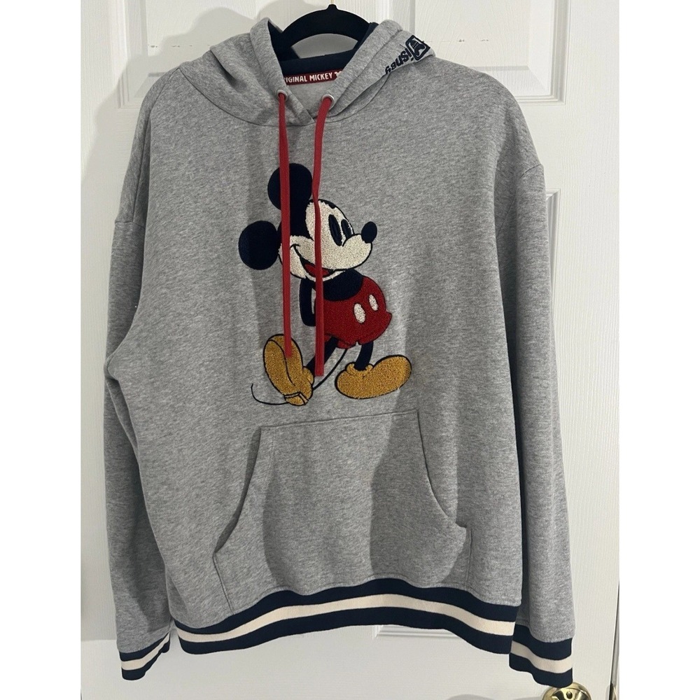 DISNEY WORLD Mickey Mouse Hoodie Adult S Gray Embroidered